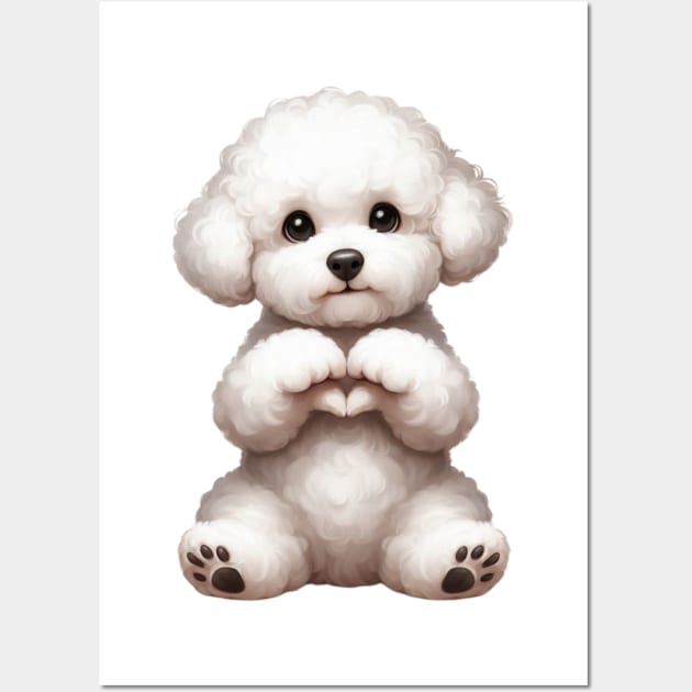 Valentine Bichon Frise Dog Giving Heart Hand Sign Wall Art by Chromatic Fusion Studio